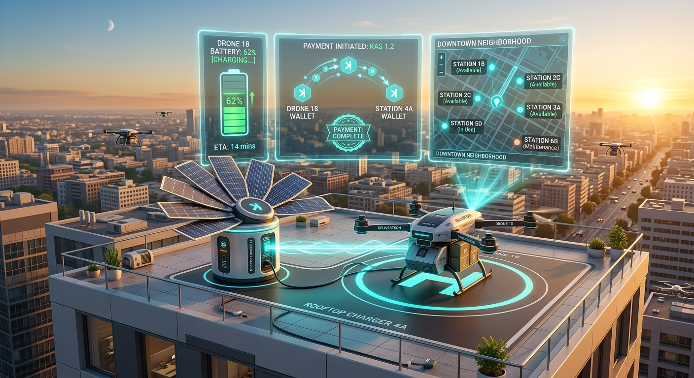 Autonomous charging network — drone charging at solar-powered station
