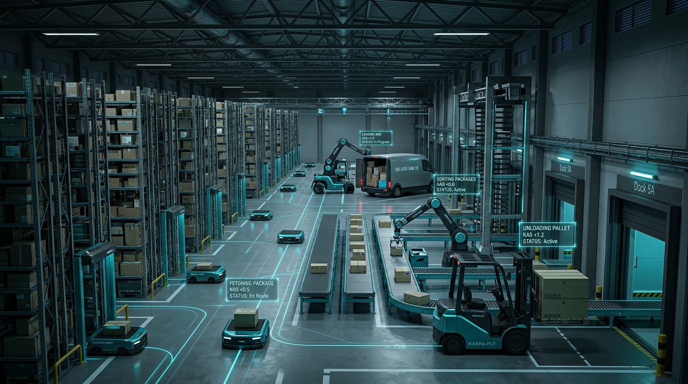 Autonomous warehouse — robots coordinating logistics chain